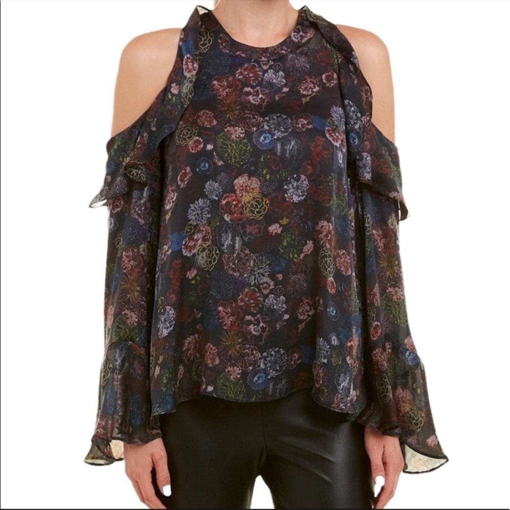 IRO Cold Shoulder Long Sleeve Silk Floral Blouse Size 8